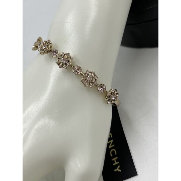 Givenchy Gold Tone Starburst Hinged Pink Crystal Flower Bangle Bracelet New - Picture 2 of 13